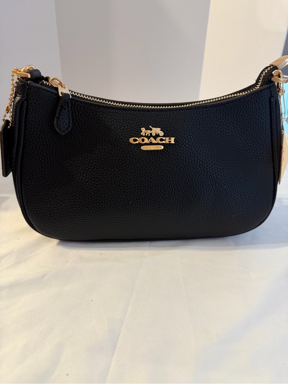 COACH Black Pebbled Leather Mini Shoulder Bag with Gold Hardware